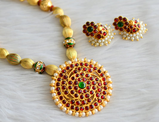 Gold tone round Kemp-green pendant hand made temple necklace set dj-02798