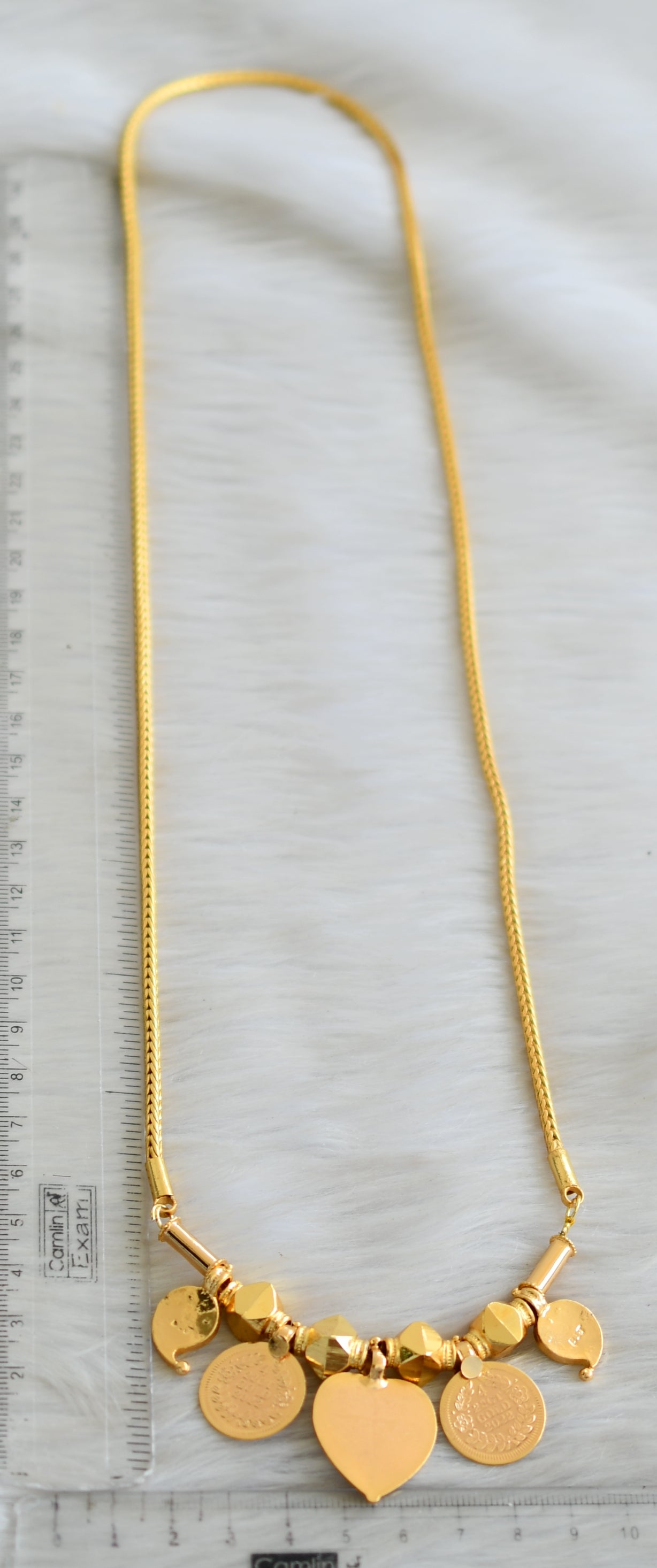 Gold tone pink-green-white stone mango Cross Mangalyam dj-42420