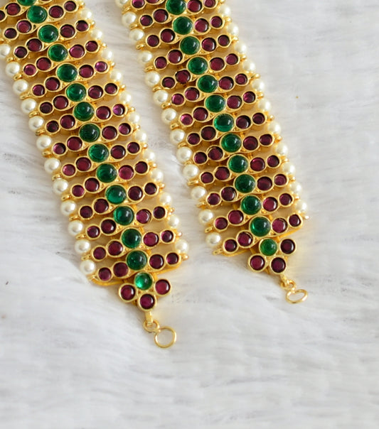 Gold tone kemp-green-white pearl ear side chain dj-50780