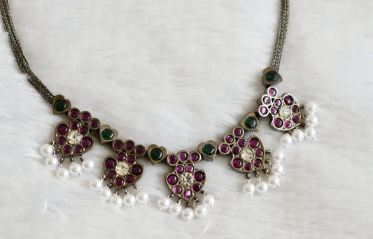 Black finish precious kemp-green-white pearl necklace dj-50762