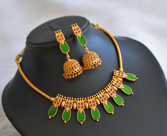 Matte finish red-green nagapadam kerala style necklace set dj-45407
