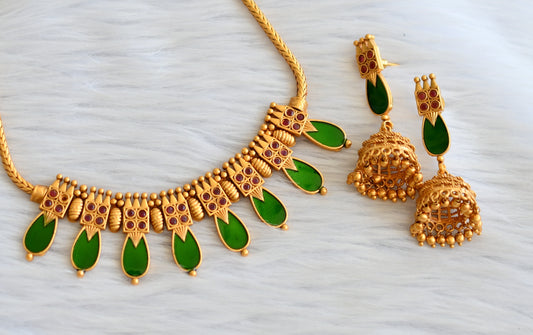 Matte finish red-green nagapadam kerala style necklace set dj-45407