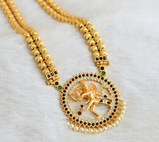 Gold tone precious kemp-green-white natarajar beaded haar dj-50786