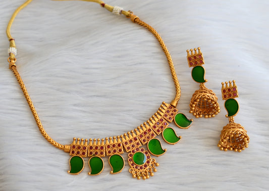 Matte finish red-green mango kerala necklace set dj-45403