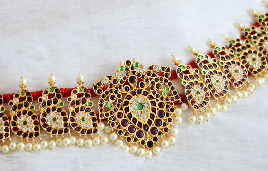 Gold tone precious kemp-green-white pearl peacock waist band dj-50788