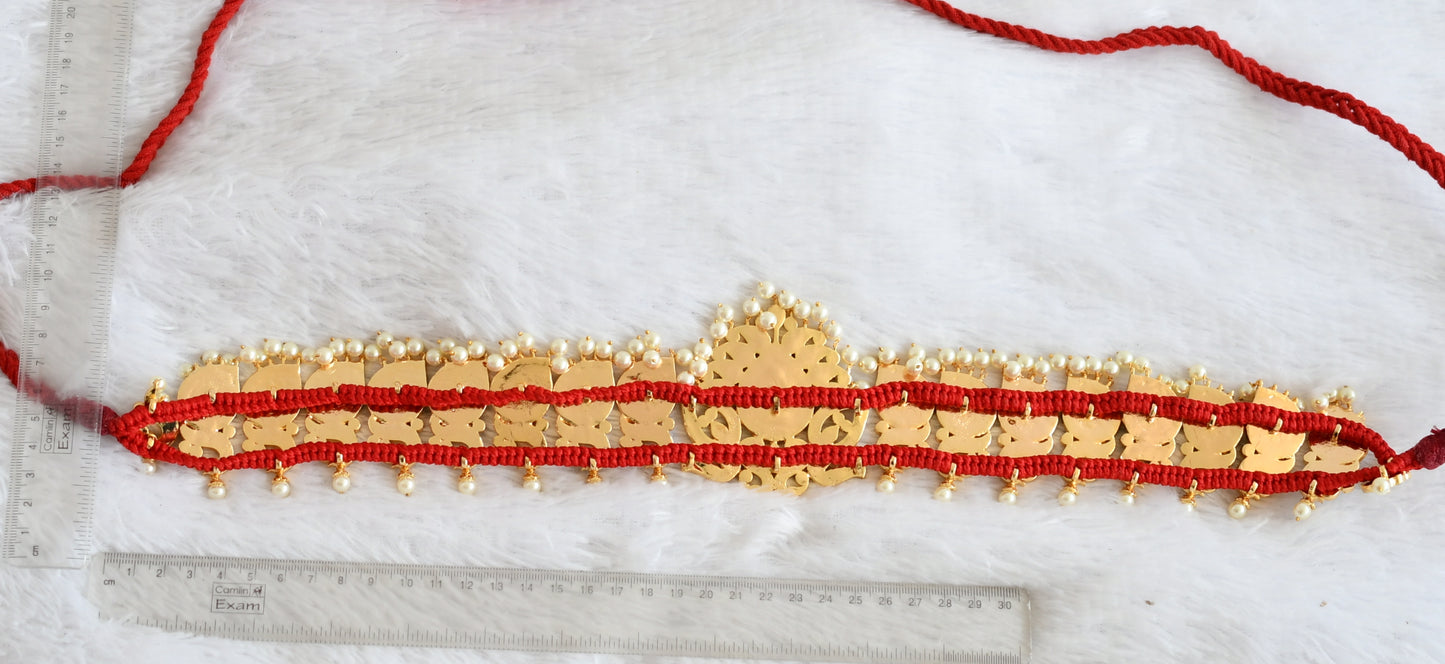 Gold tone precious kemp-green-white pearl peacock waist band dj-50788