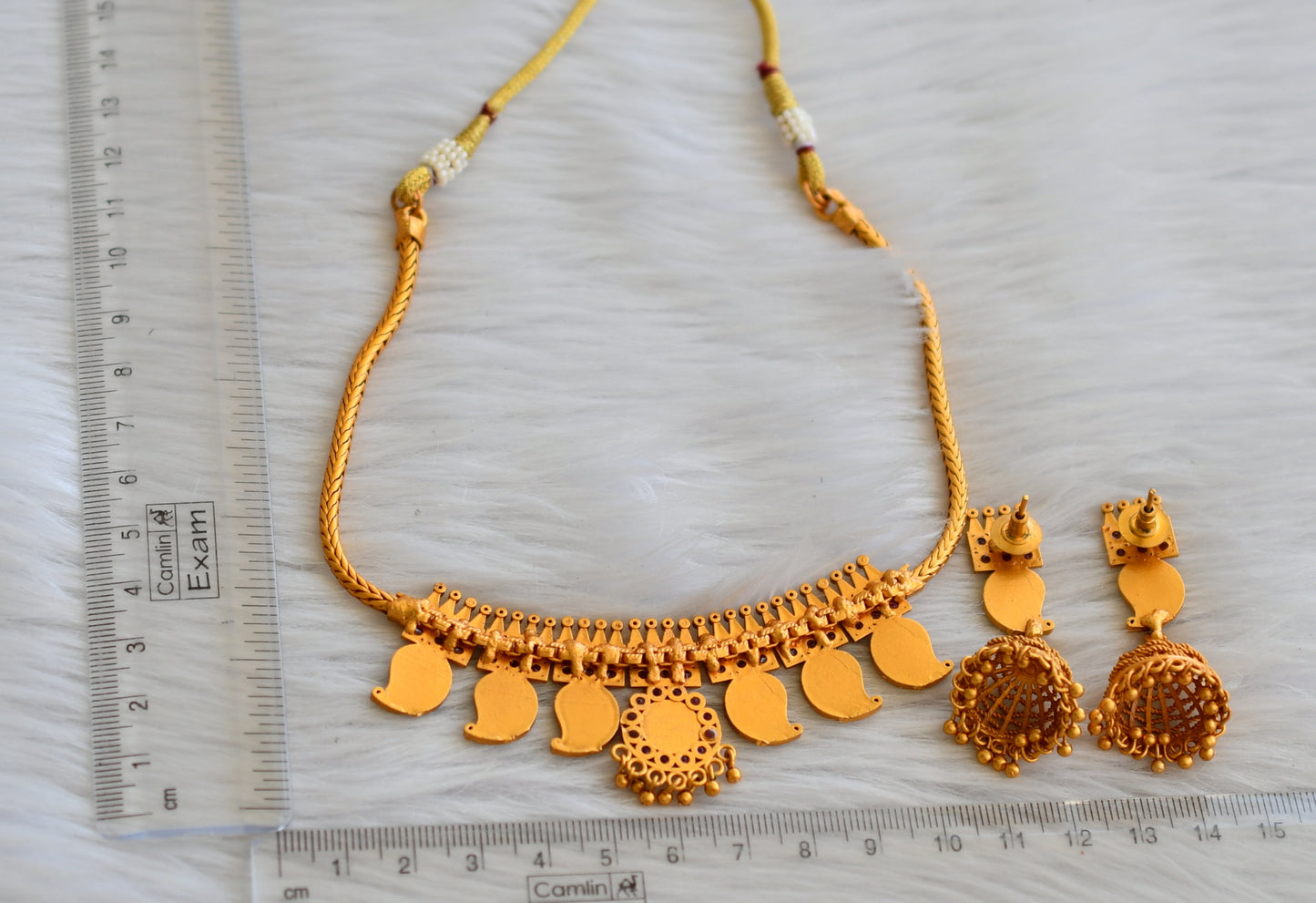 Matte finish red-green mango kerala necklace set dj-45403