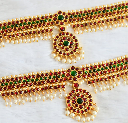 Gold tone kemp-green pearl bead armlets dj-50792