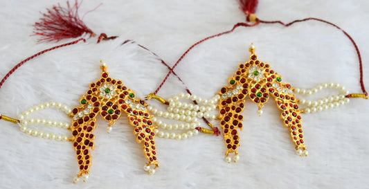 Gold tone kemp-green-white pearl armlets dj-50804