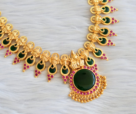 Gold tone ad pink-green ganesha kerala style necklace dj-45395
