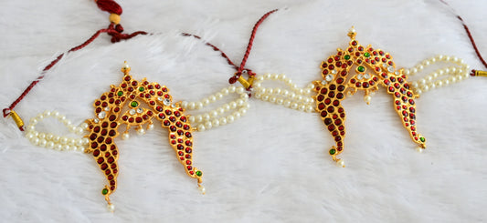 Gold tone kemp-green-white pearl peacock armlets dj-50810