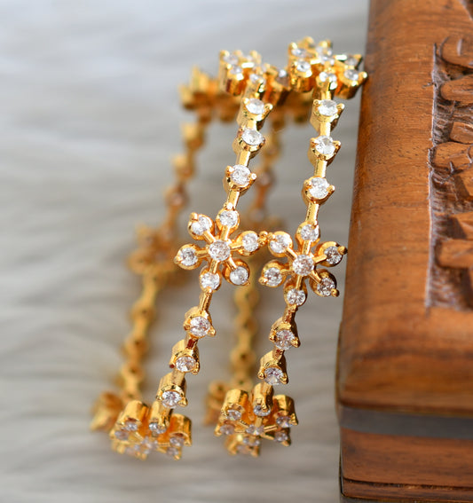 Gold tone cz white stone flower bangles(2.8) dj-43752