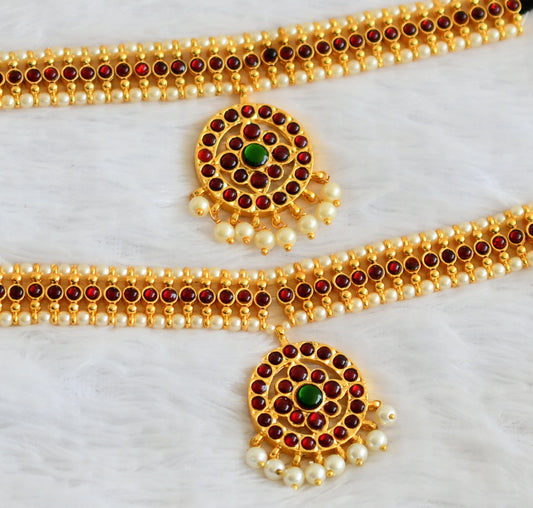 Gold tone kemp-green-pearl armlets dj-50796