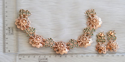 Rose gold tone emerald-white flower necklace set dj-45398