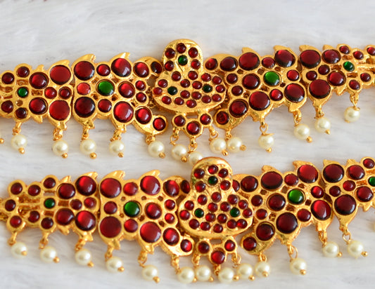Gold tone kemp-green pearl bead armlets dj-50798