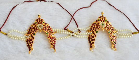 Gold tone kemp-green-white pearl peacock armlets dj-50808