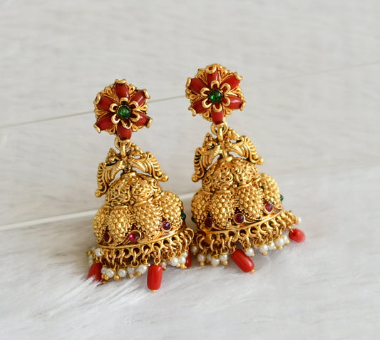 Matte finish kemp-green coral pearl mango-peacock-flower nakshi jhumkka dj-47087