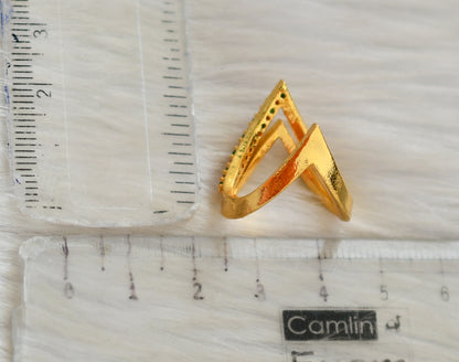 Gold tone ruby-green-white stone vanki finger ring dj-42462