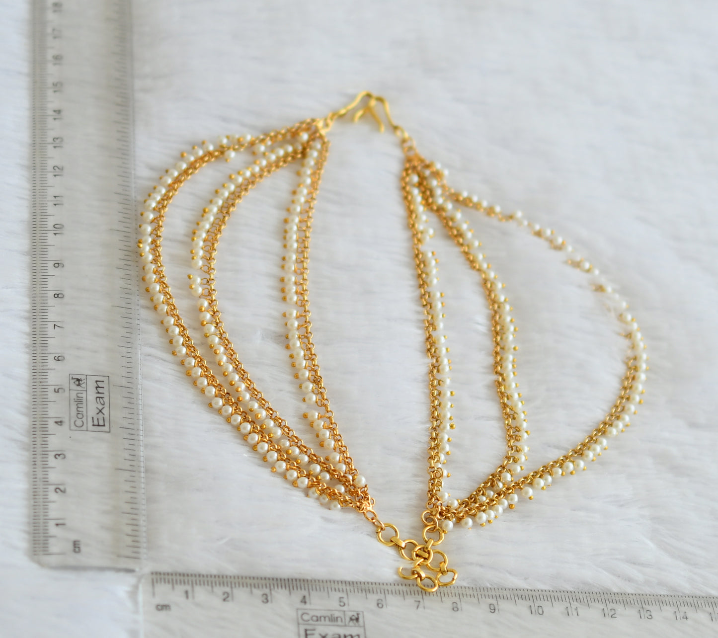 Matte finish pearl multi layer earrings side chain dj-39522