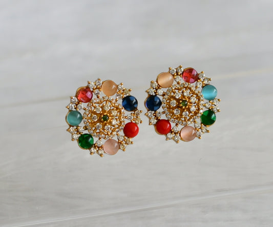 Matte finish cz white navaratna flower earrings dj-47066