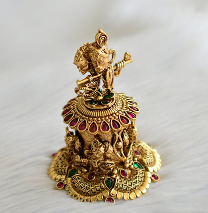 Antique gold tone kemp-green radha-krishna kumkum box dj43761