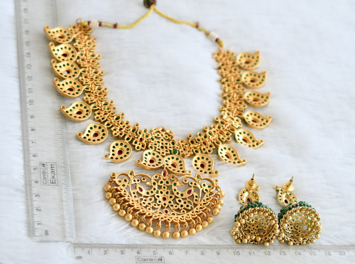 Matte finish green -kemp mango flower necklace set dj-50827