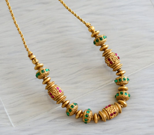 Matte finish kemp-green stone beaded chain/necklace dj-45424