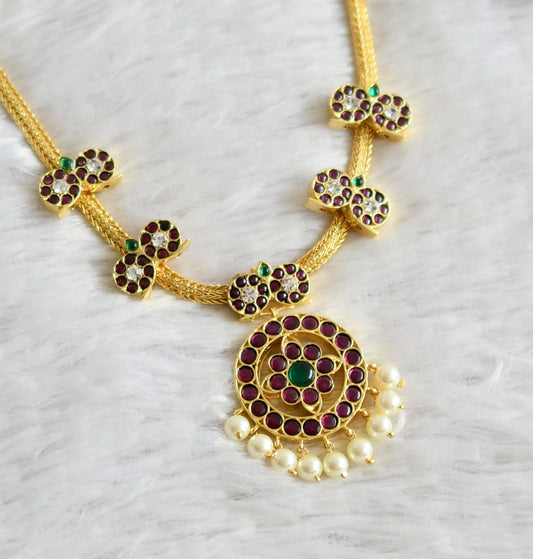 Gold tone precious kemp-green-white round mango necklace dj-48878
