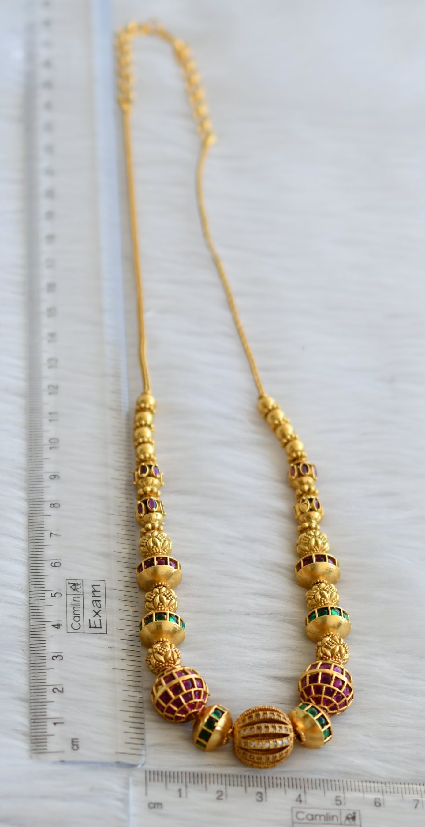 Matte finish kemp-green-white beaded chain/necklace dj-45428