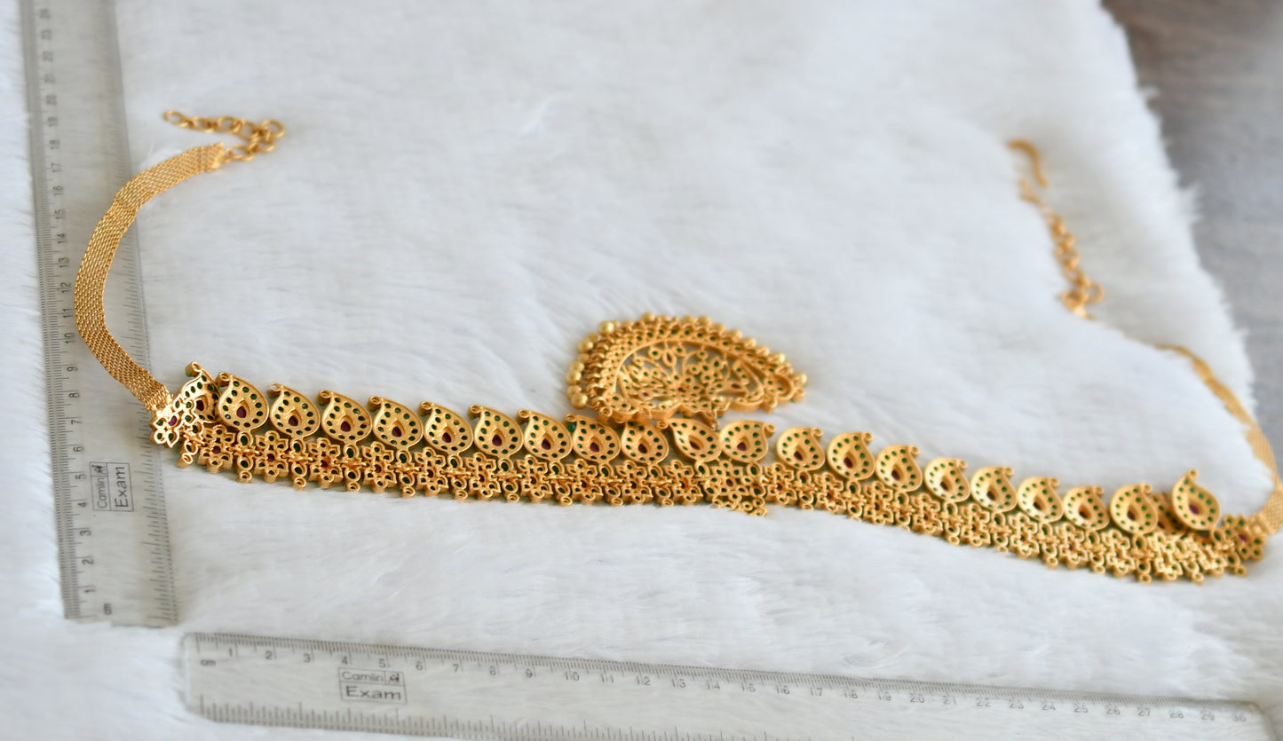 Matte finish green-kemp mango flower waist band/chain dj-50829