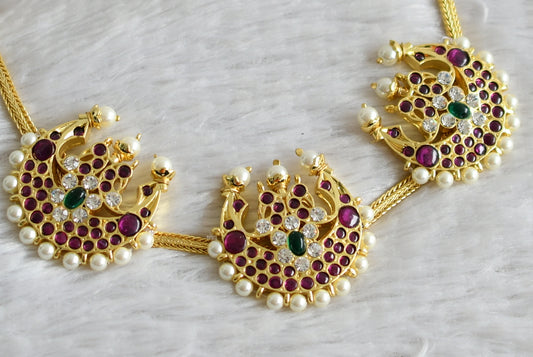 Gold tone precious kemp-green-white pearl moon peacock choker necklace dj-48879