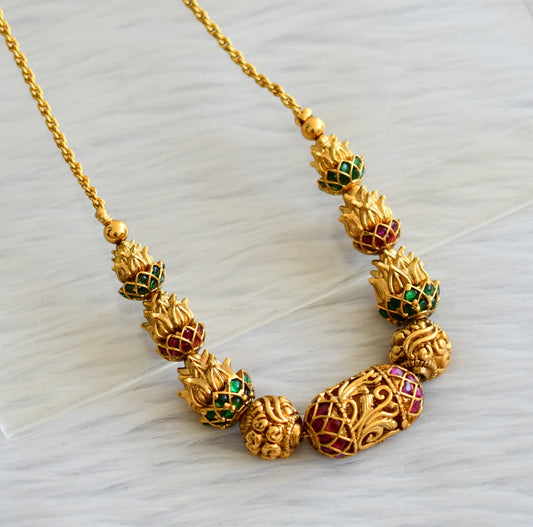 Matte finish kemp-green lotus beaded chain/necklace dj-45433