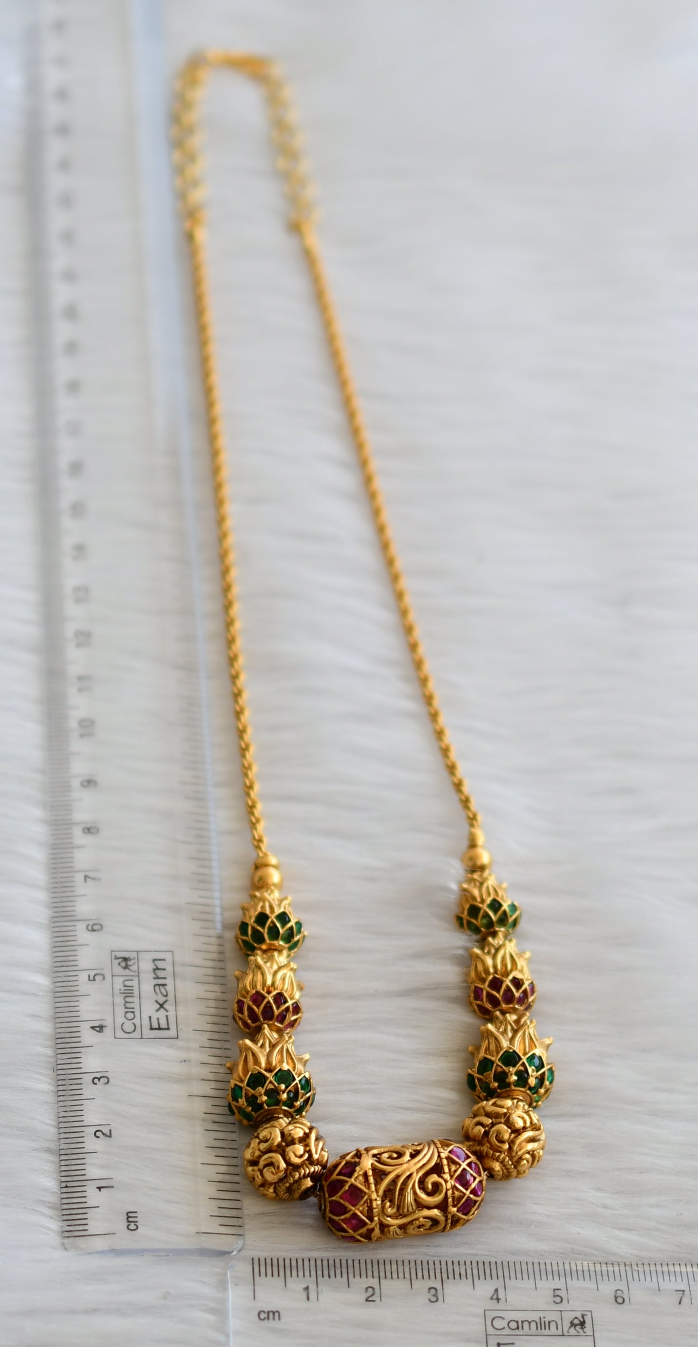 Matte finish kemp-green lotus beaded chain/necklace dj-45433