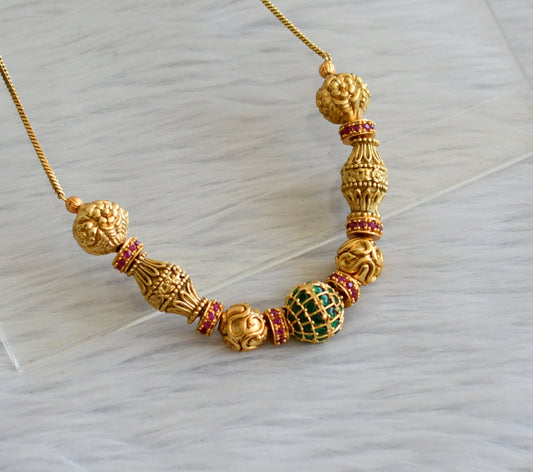 Matte finish ruby-green beaded necklace dj-45435