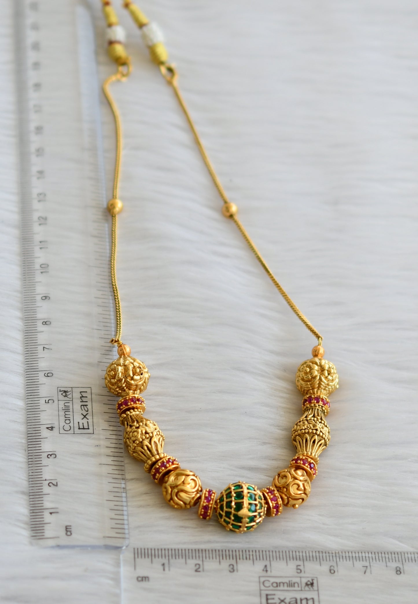 Matte finish ruby-green beaded necklace dj-45435