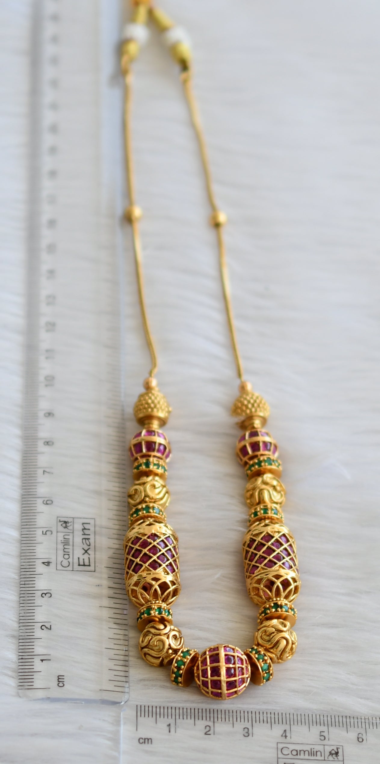 Matte finish kemp-green beaded chain/necklace dj-45431