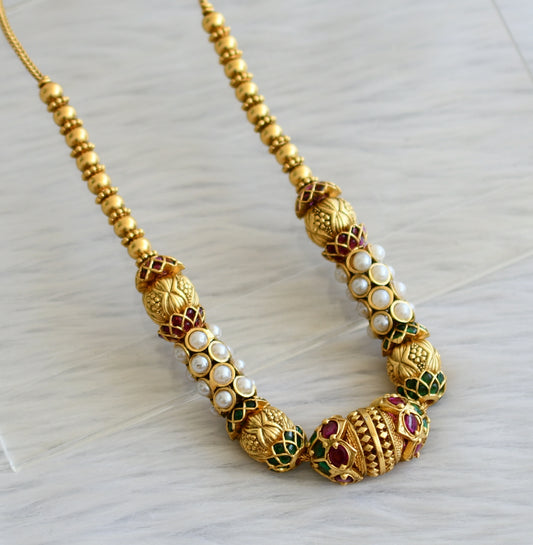 Matte finish kemp-green-pearl beaded chain/necklace dj-45429