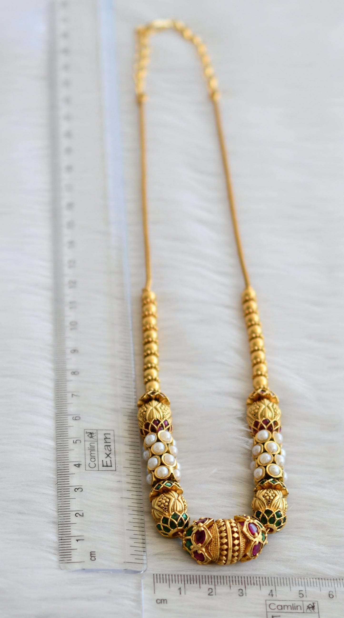 Matte finish kemp-green-pearl beaded chain/necklace dj-45429