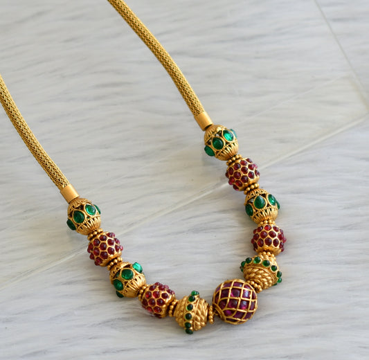 Matte finish kemp-green beaded chain/necklace dj-45434
