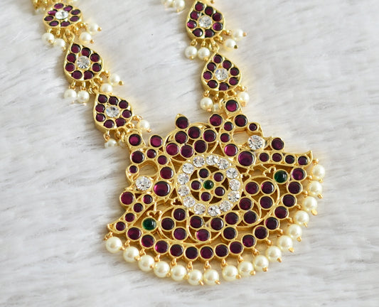 Gold tone real kemp-green-white pearl peacock necklace dj-48885