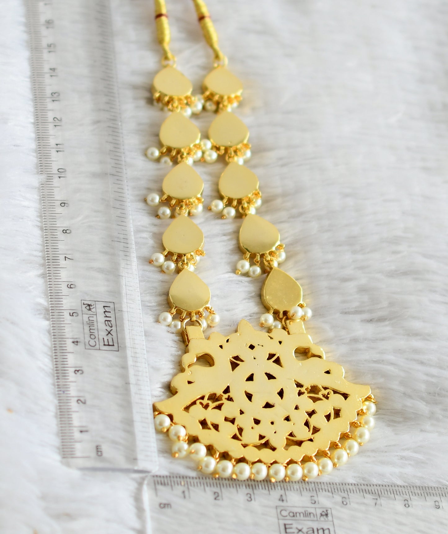 Gold tone real kemp-green-white pearl peacock necklace dj-48885