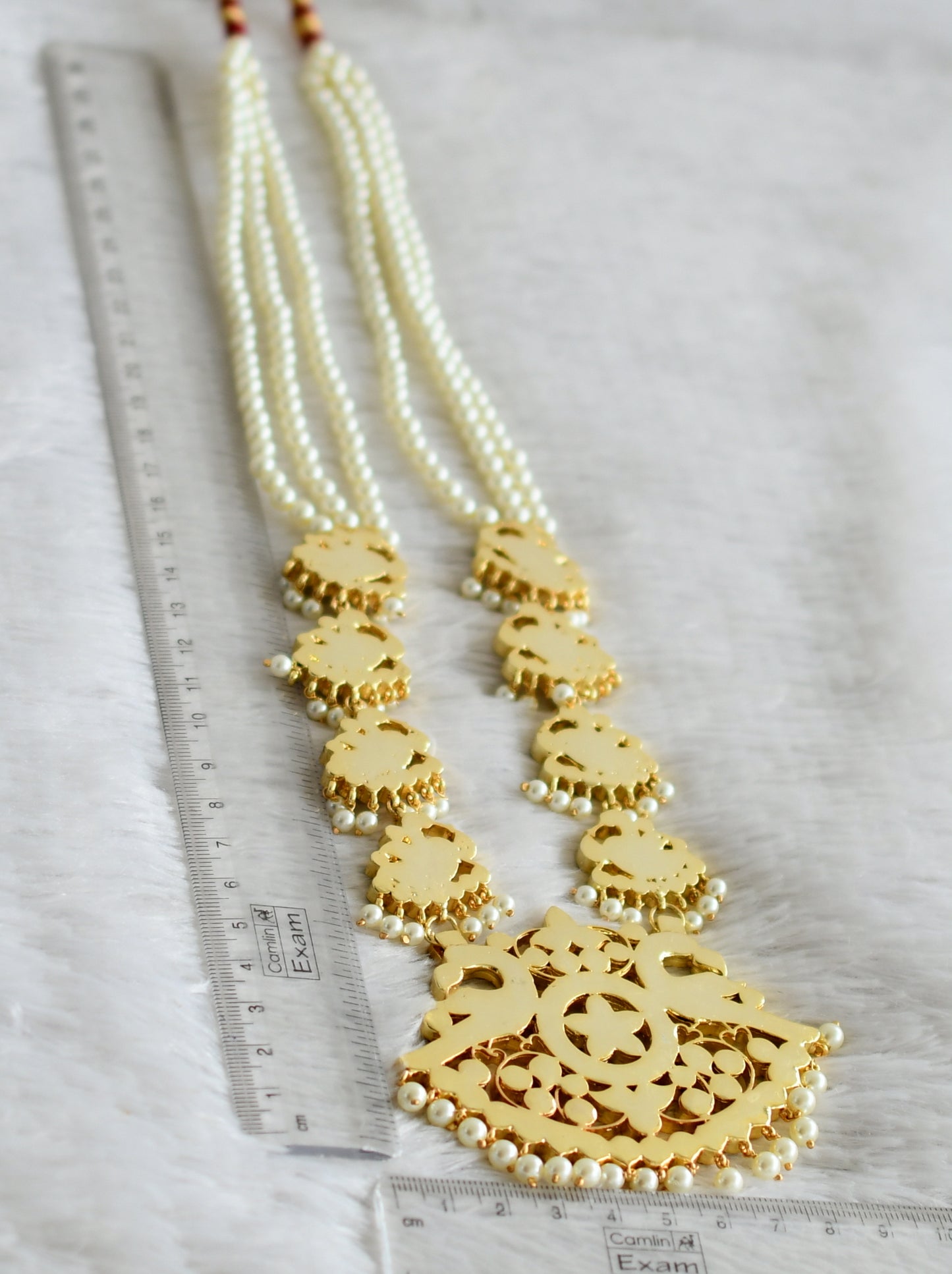 Gold tone precious kemp-green-white pearl peacock haar dj-48886