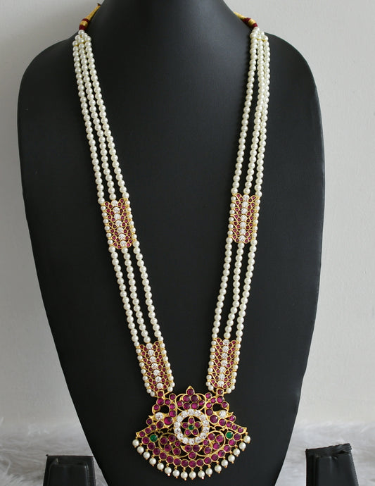 Gold tone precious kemp-green-white pearl peacock flower haar dj-48892