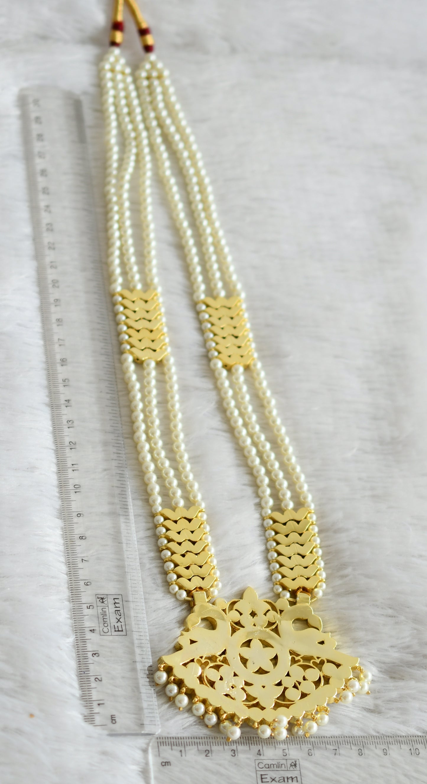 Gold tone precious kemp-green-white pearl peacock flower haar dj-48892
