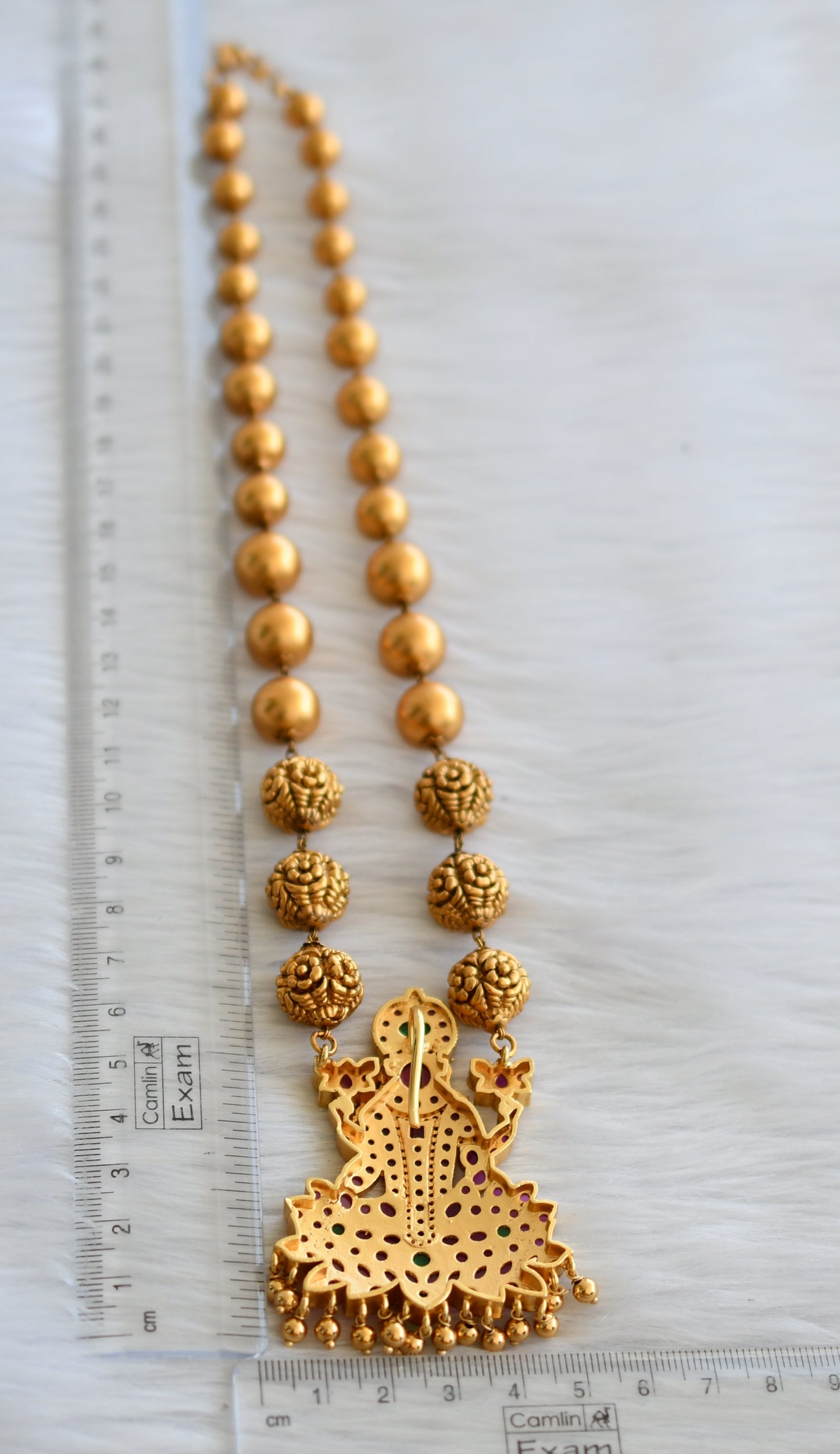 Matte finish kemp-green-white Mahalakshmi beaded necklace dj-45418