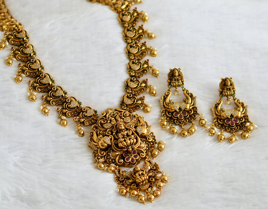 Antique gold tone kemp-green-white lakshmi peacock haar set dj-50851