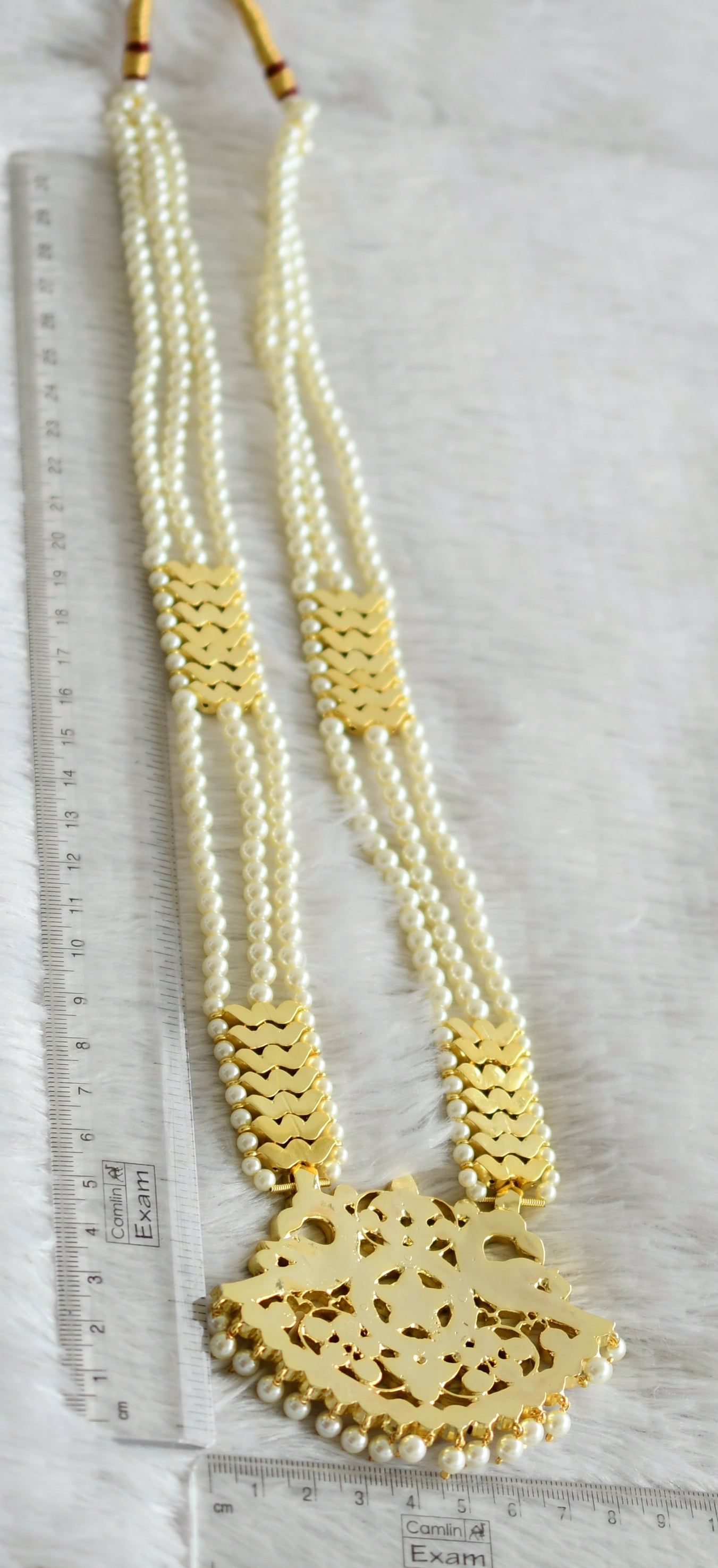 Gold tone precious kemp-green-white pearl peacock flower haar dj-48893