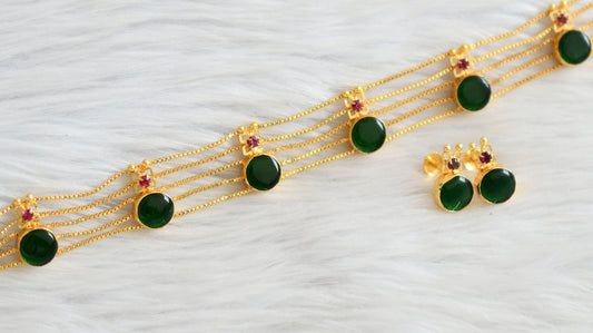 Gold tone pink-green kerala style round choker necklace set dj-45444