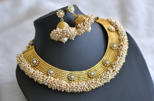 Antique pearl cluster choker necklace set dj-08025