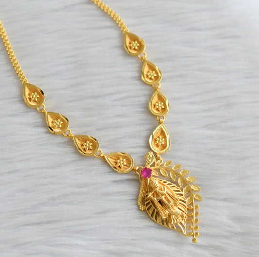 Matte gold tone ruby krishna-flower kerala style necklace dj-45440